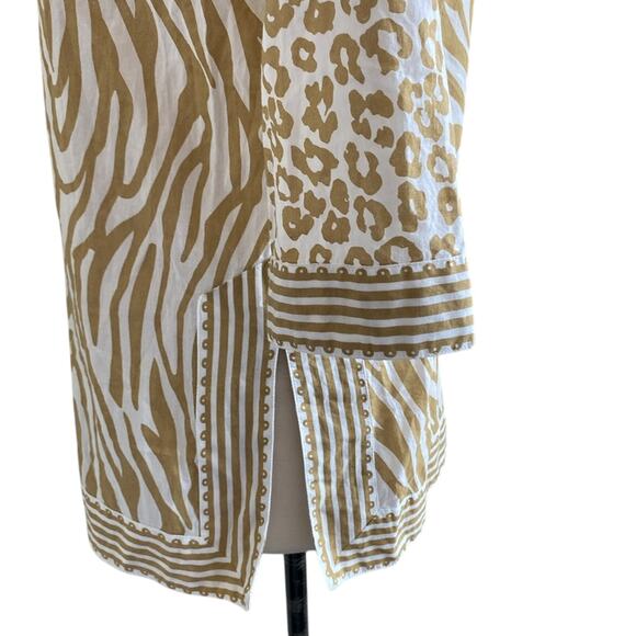 GRETCHEN SCOTT Tunic Womens Sz Small Tan Animal Print Safari Coastal Beach - Picture 5 of 9